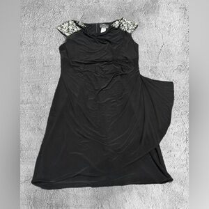 ALEX EVENINGS SLEEVELES DRESS FEAUTURING A SEQUIN EMBELLISHED ILLUSION NECKLINE